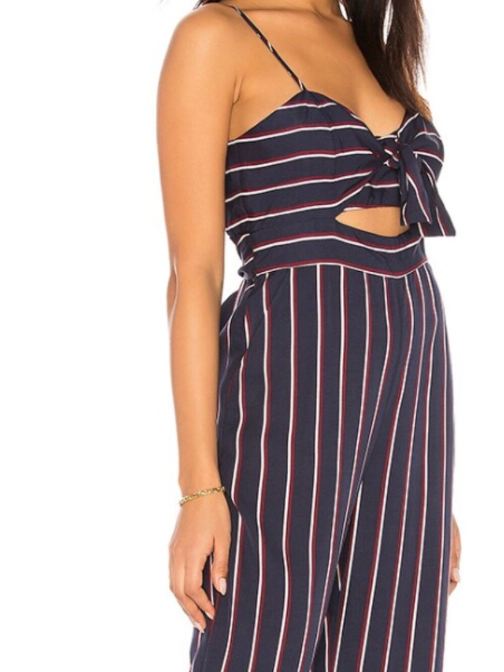 Bardot Lulu Navy Stripe Front Cut-Out & Tie detail Jumpsuit S